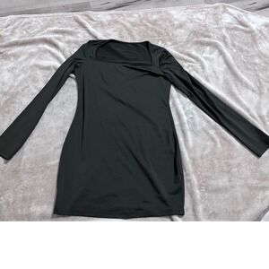 SHEIN Black Long Sleeve Square Neck Asymmetrical Mini Bodycon Dress Size 6 M